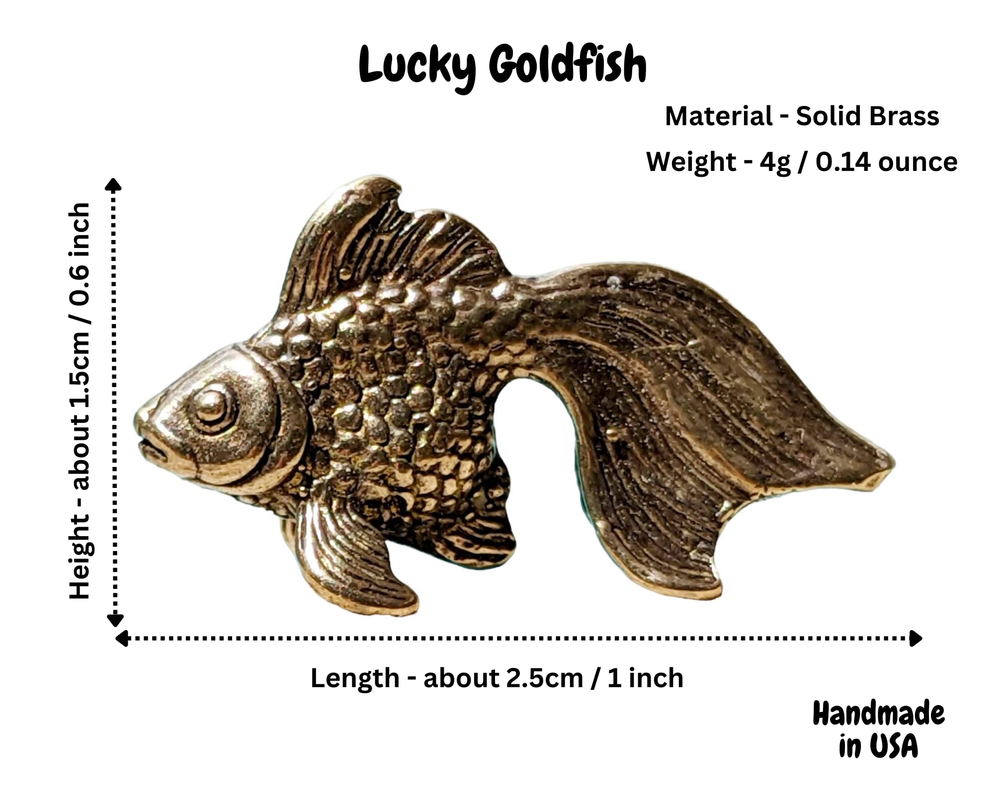 Solid brass goldfish figurine handcrafted in USA