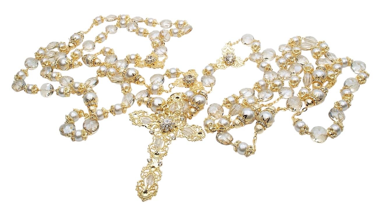 Handmade in California wedding lasso with bead caps and clear crystals