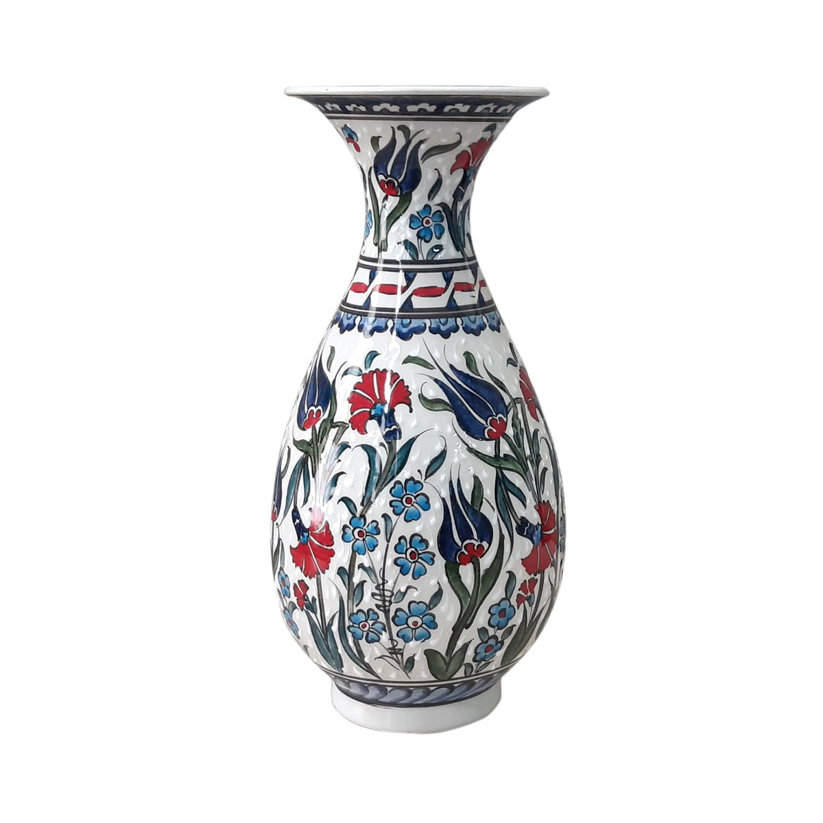 Handmade Ceramic Flower Vase front view blue and white Ottoman design
