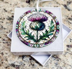 Handmade ceramic ornament with Scottish thistle motif