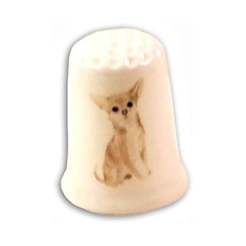 Chihuahua decal on china thimble base for Handmade Chihuahua Collectible Thimble with Puppy Dog