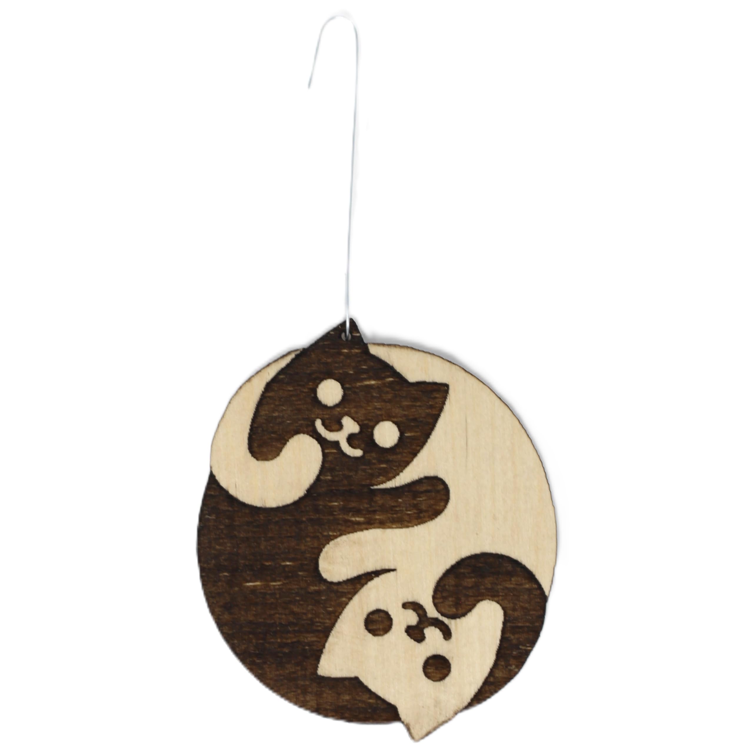 Handmade Christmas ornament cat motif in birch wood