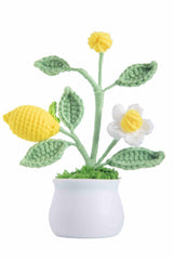 Handmade crochet lemon tree potted plant with yarn leaves and fruit