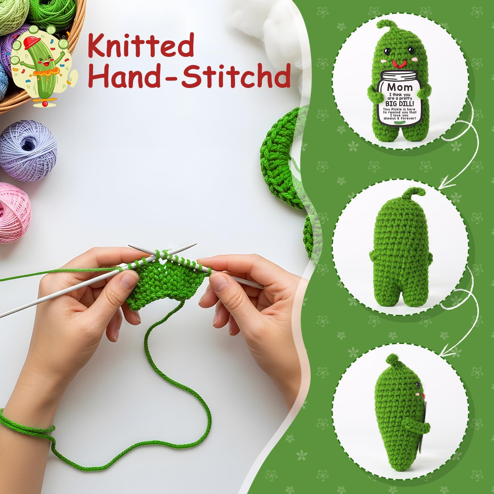 Handmade crochet pickle compact size on desk