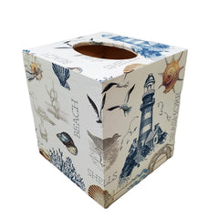 Handmade decoupage wood tissue box cover over standard square tissue box