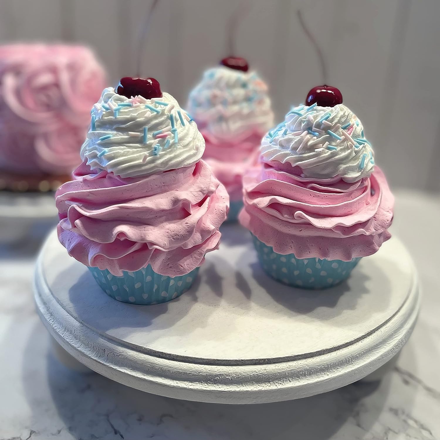 Approx 3.5 wide by 5 tall fake cupcakes set of 3