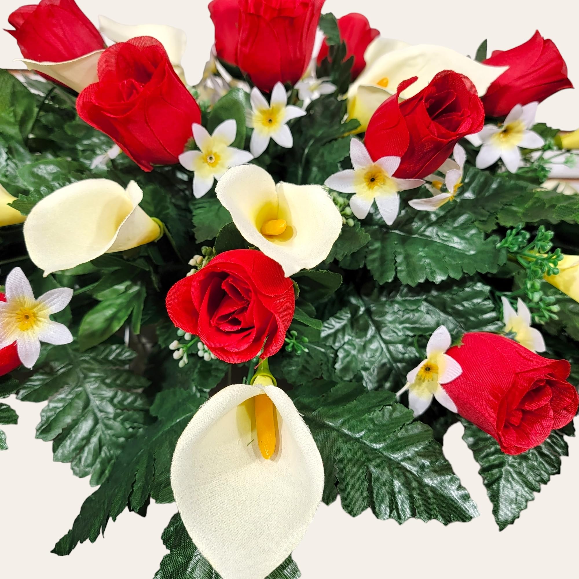 Headstone decoration with faux silk flowers