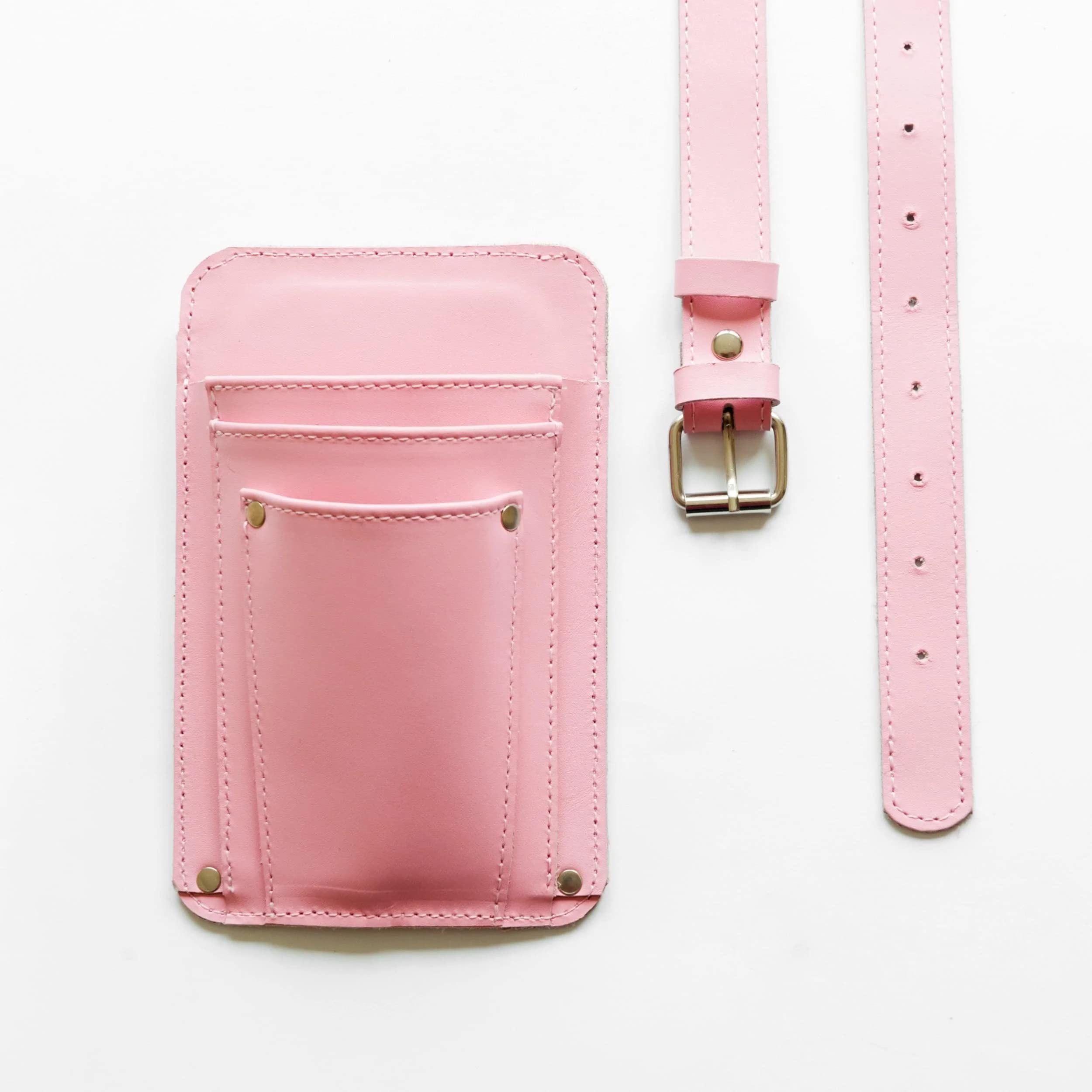 Handmade florist tools belt showing multiple pockets