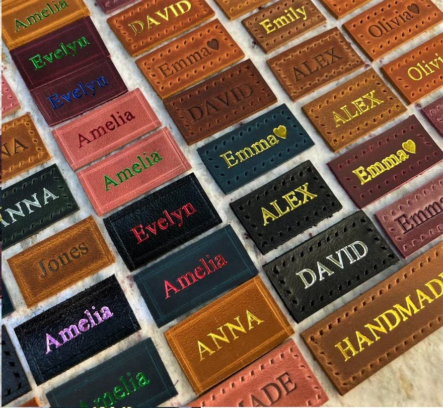 Times New Roman font embossing on leather patch