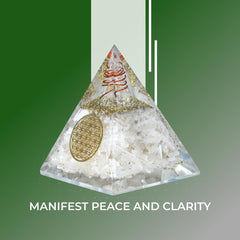 Genuine selenite stone pyramid with copper and resin orgonite