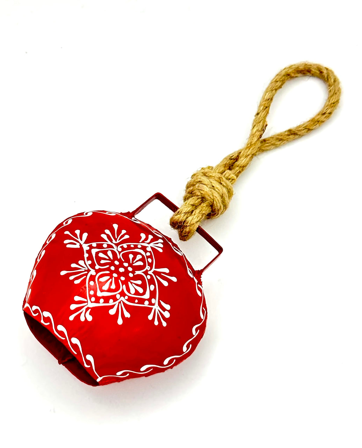Handmade iron bell red cowbell with rustic rope hanging for home and garden decor
