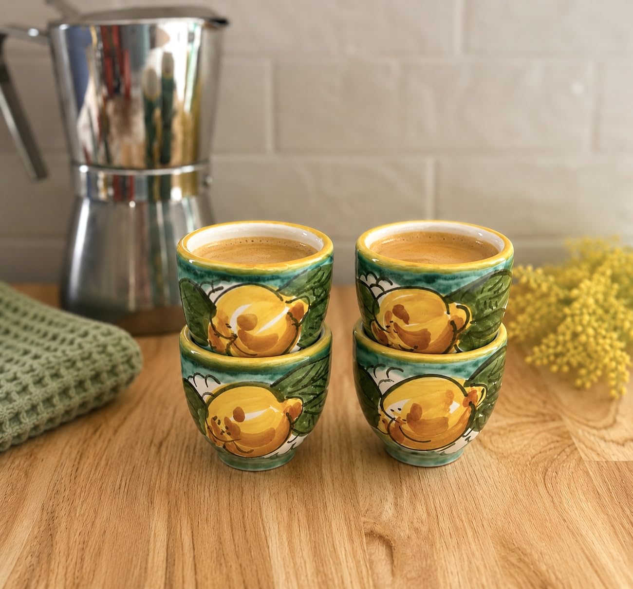 Hand painted Italian pottery lemon design cups