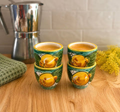 Hand painted Italian pottery lemon design cups