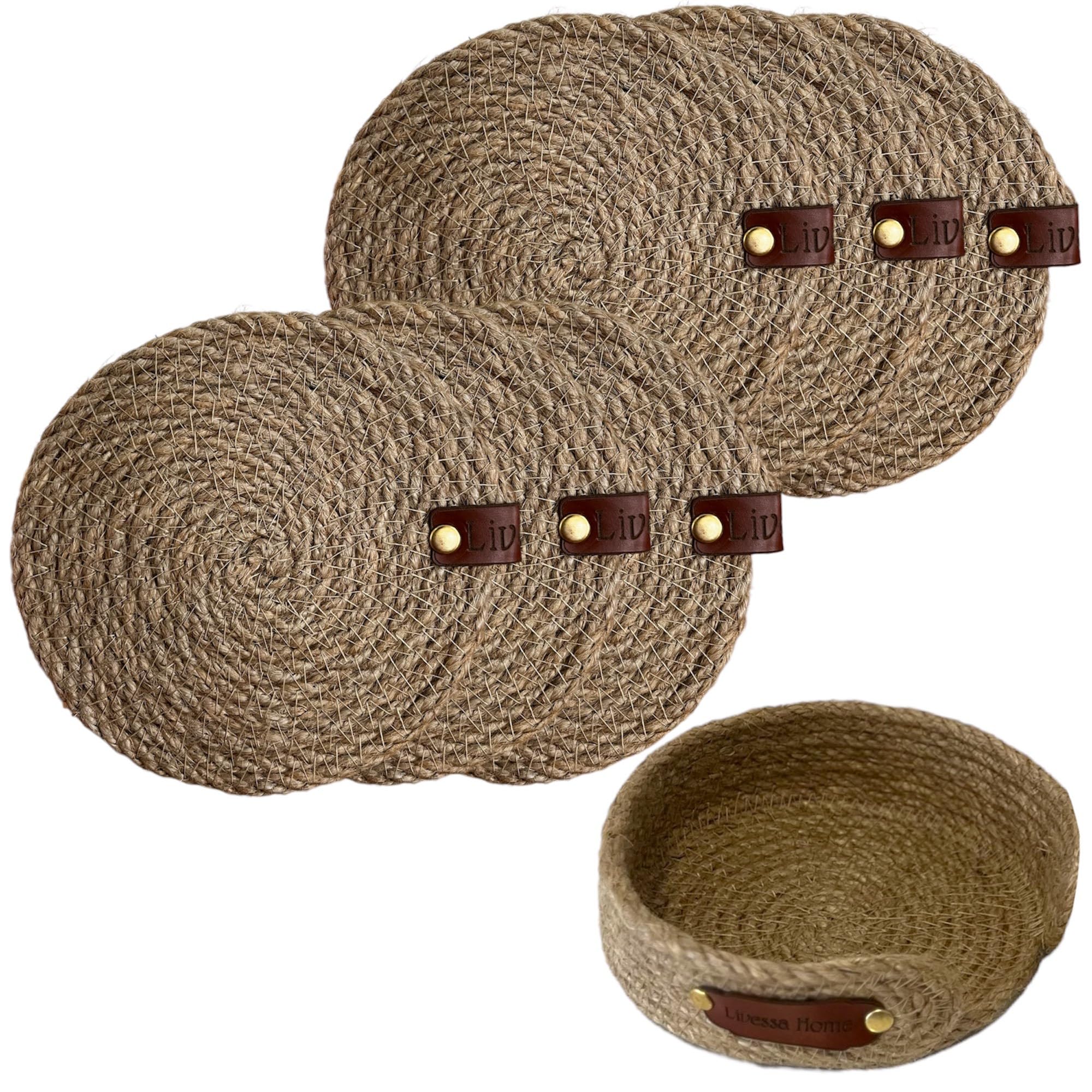 Handmade jute coaster set with basket for rustic decor