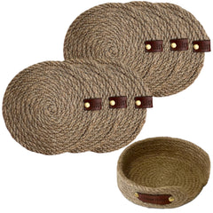 Handmade jute coaster set with basket for rustic decor