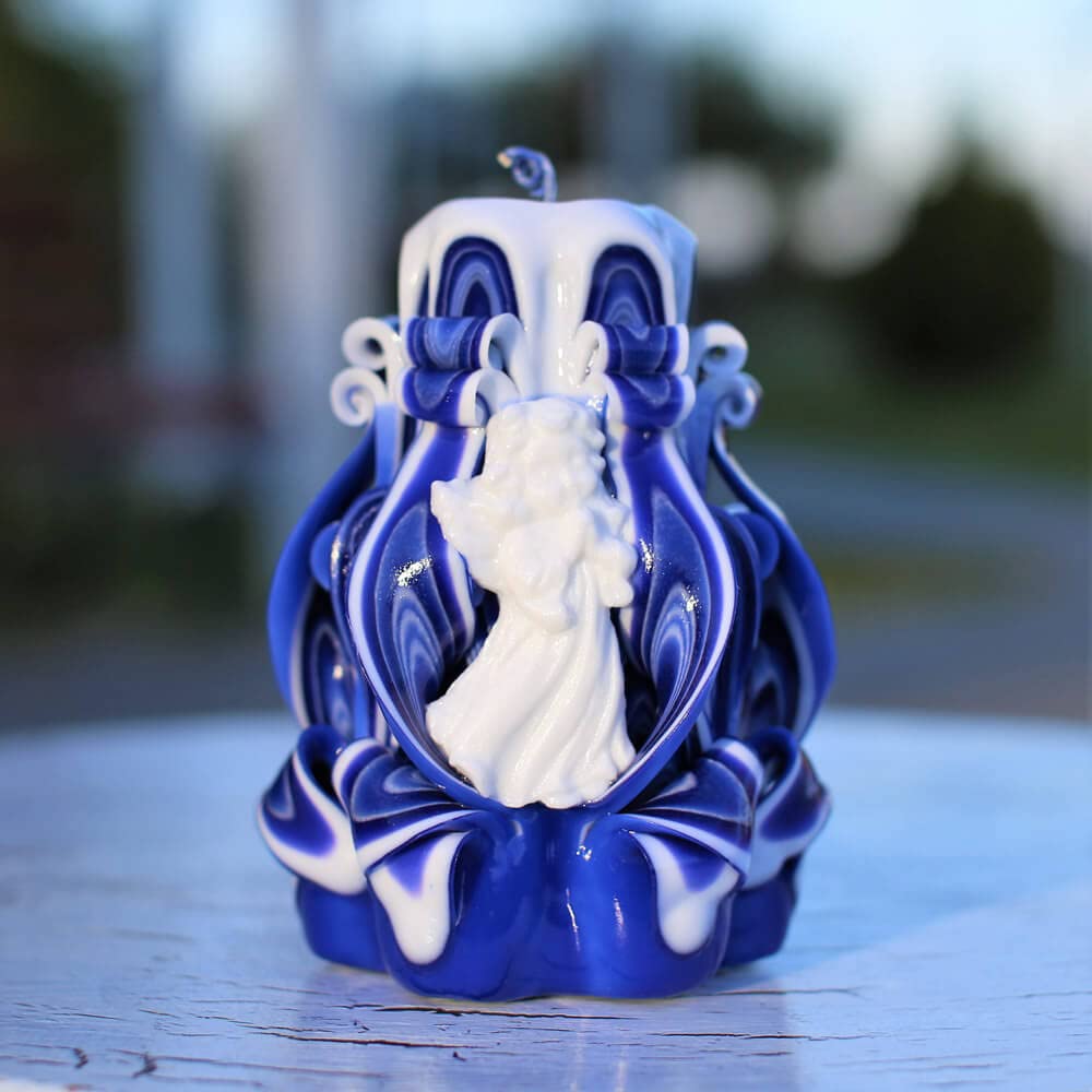 Handmade Kiev carved candle gift with angel decor