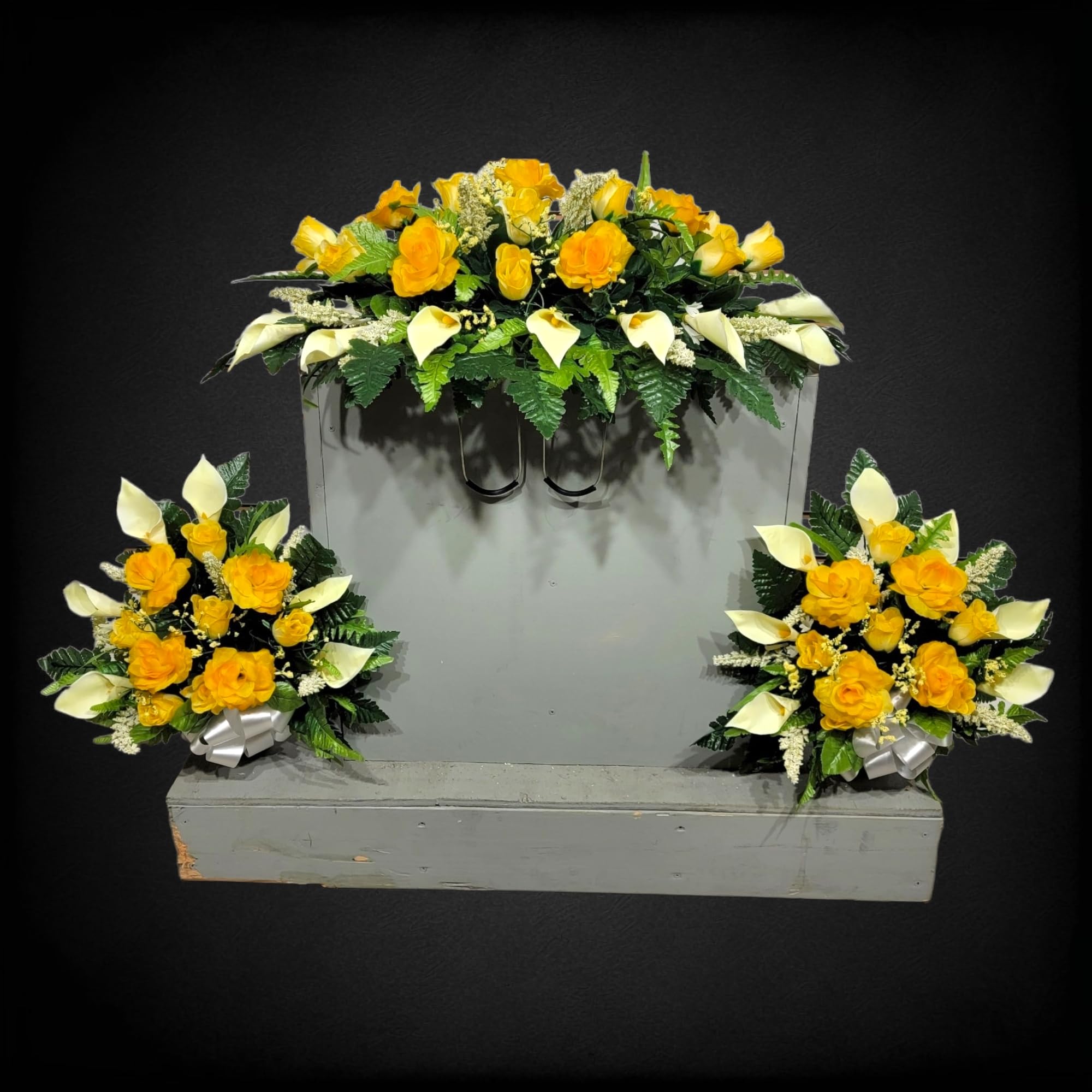 Three-pack memorial flowers for headstone saddle display