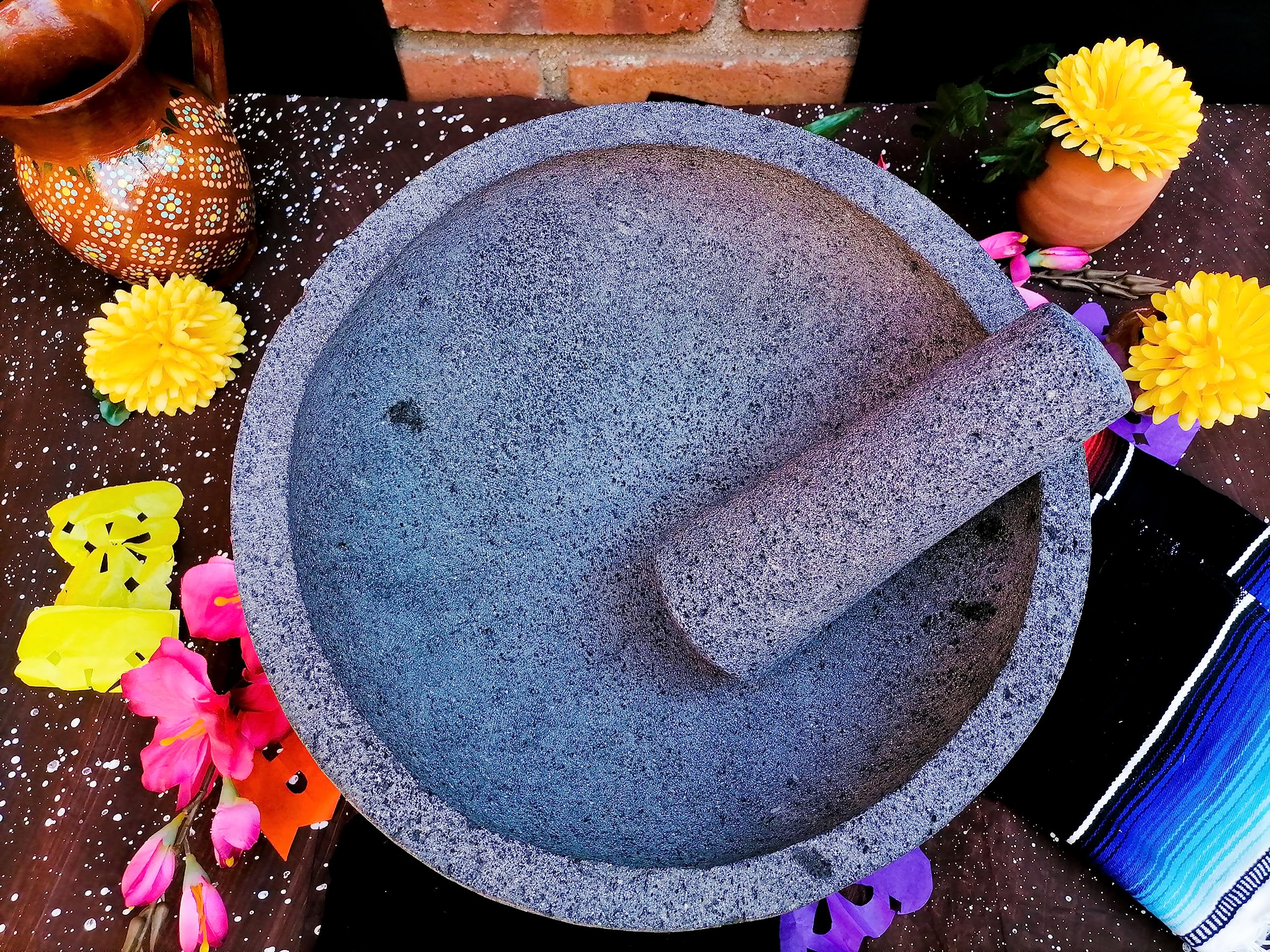 handmade molcajete carved from a single stone in Mexico