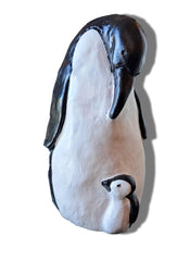 Handmade Penguin Figurine grey cast stone closeup