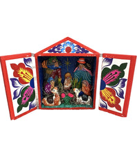 handmade-peruvian-retablo-nativity-scene closed view in wood box