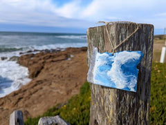 Real beach sand ornament with ocean waves 4 inch