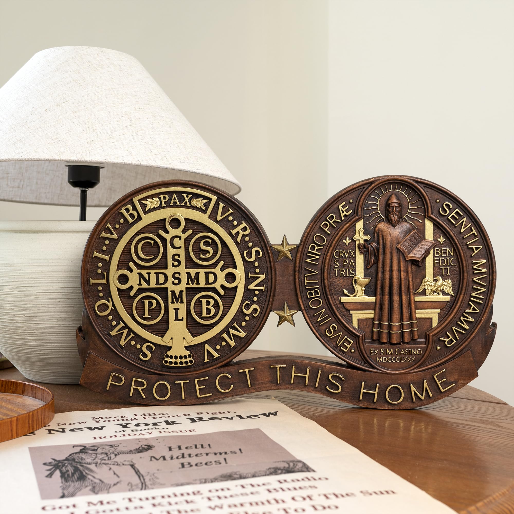 Saint Benedict Medal plaque wall art for living room