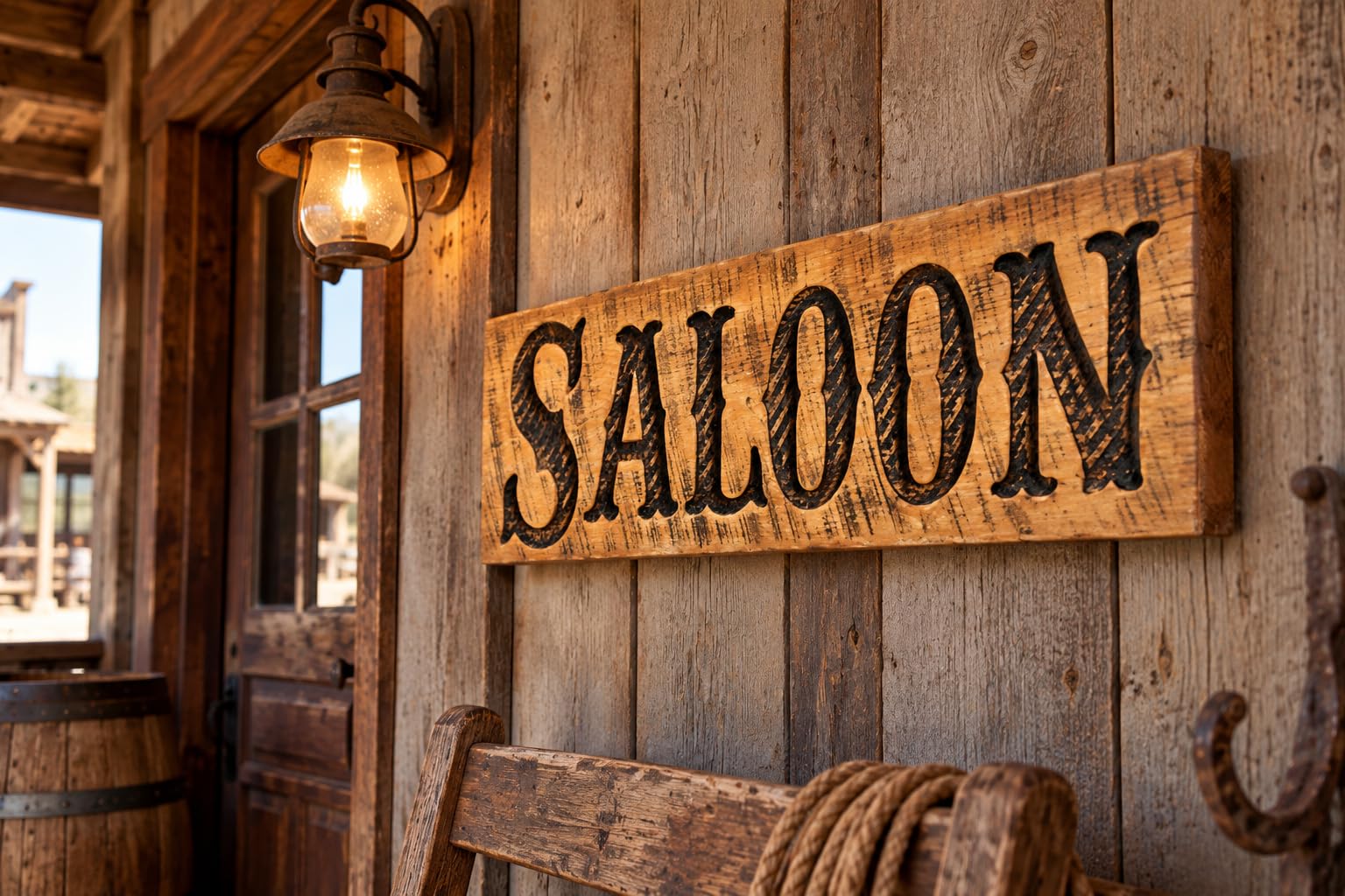 Wired back SALOON Sign for easy hanging