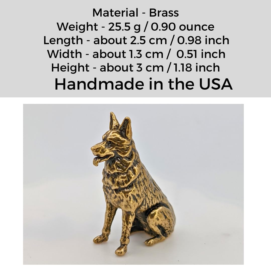 Small brass German Shepherd figurine handcrafted in USA
