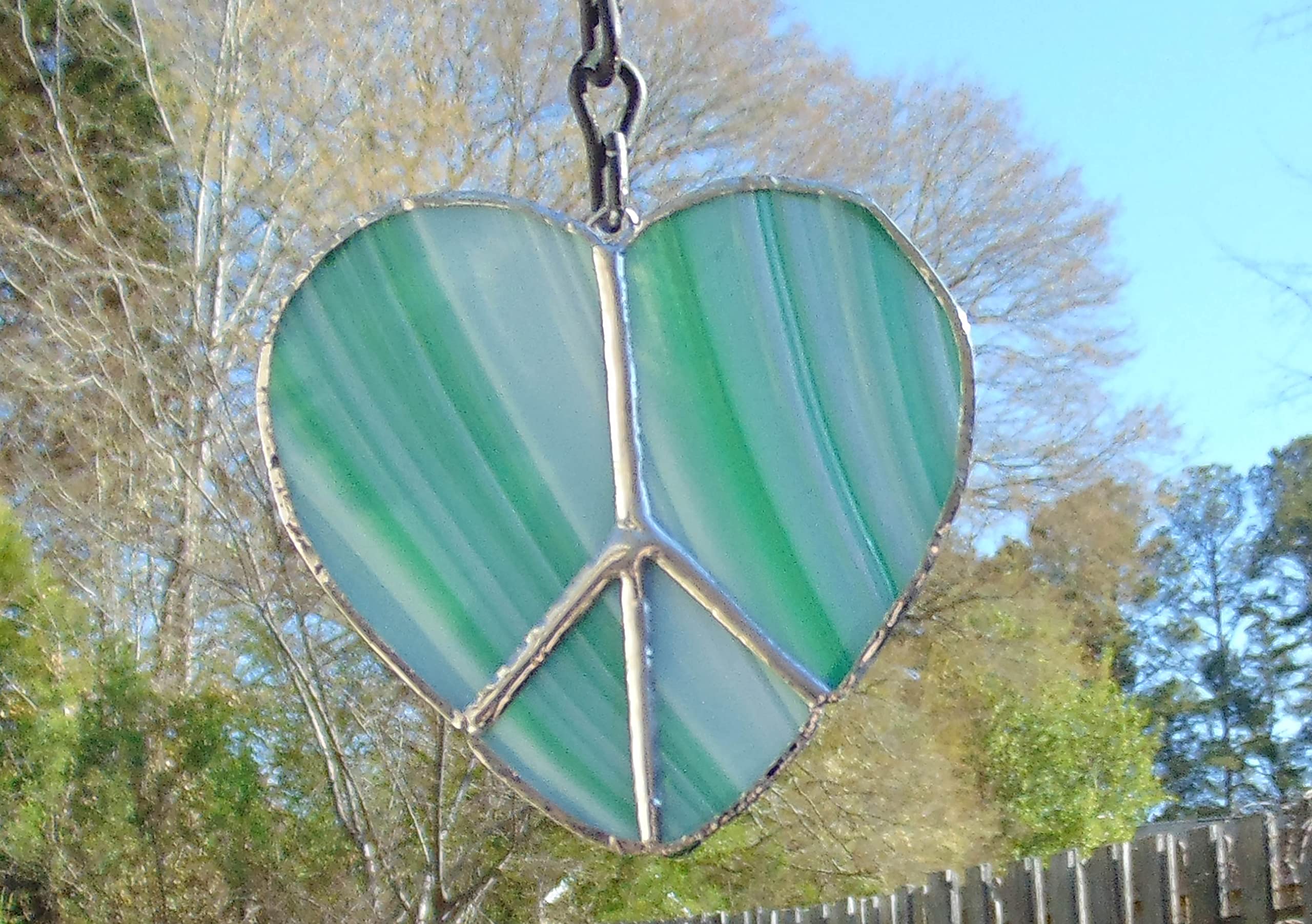 Handmade stained glass sun catcher peace symbol ornament