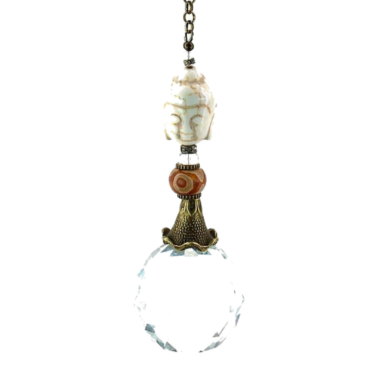 Handmade sun catcher with Buddha crystal and 40mm sphere