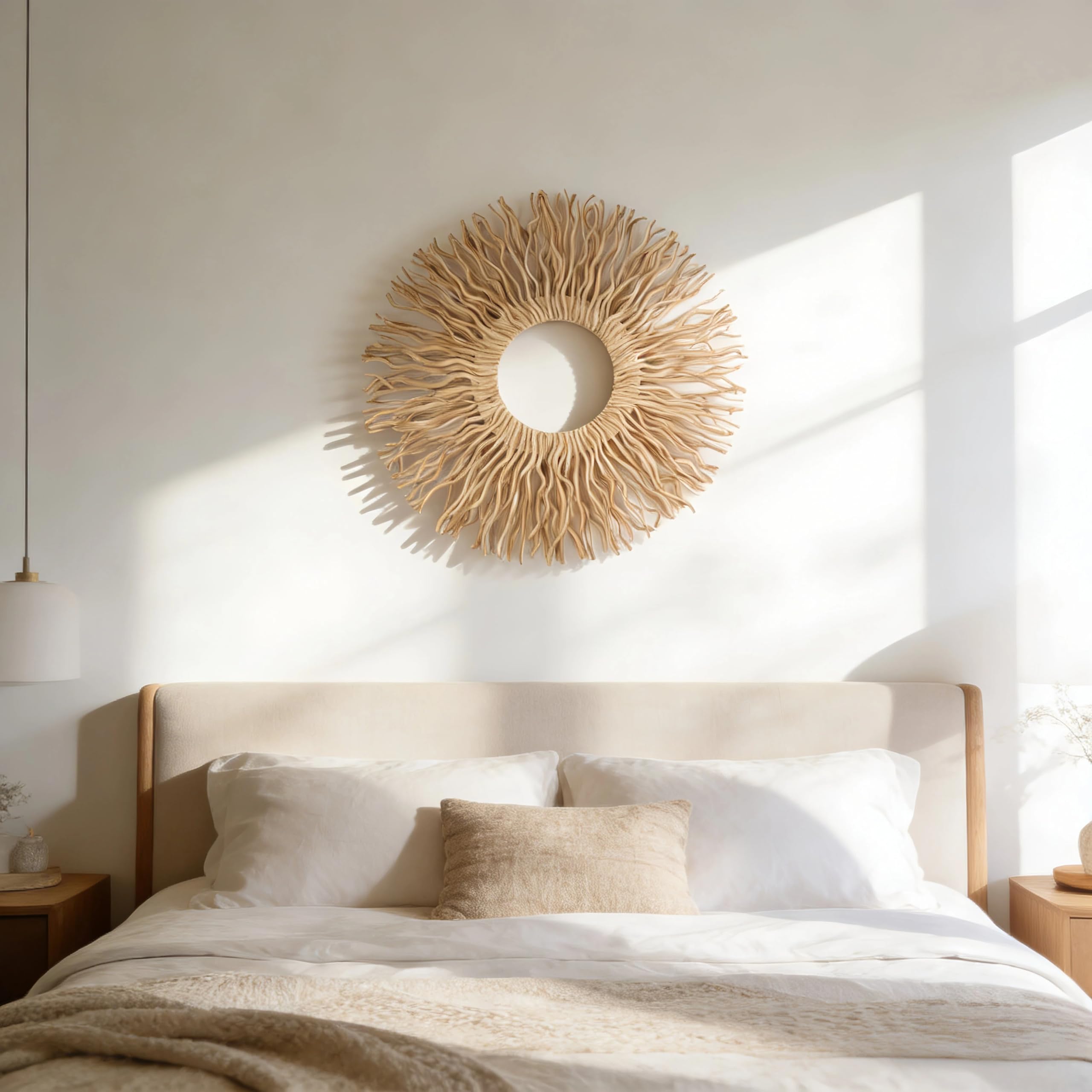 BDJBXK artisanal sunburst wall art with natural branches