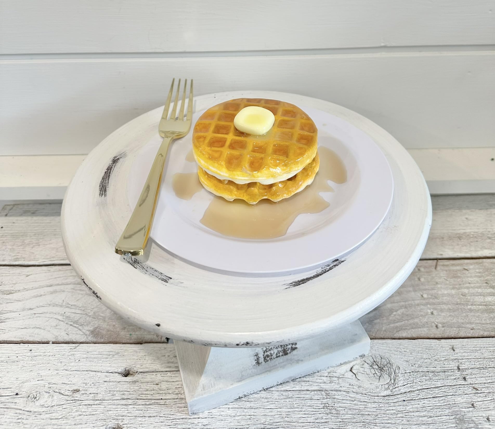 Handmade waffle plate decor used for staging and photography props