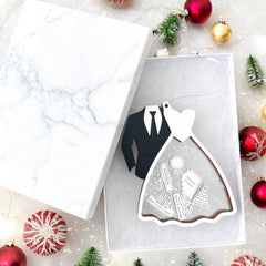 Bride and groom wedding ornament with personalized details