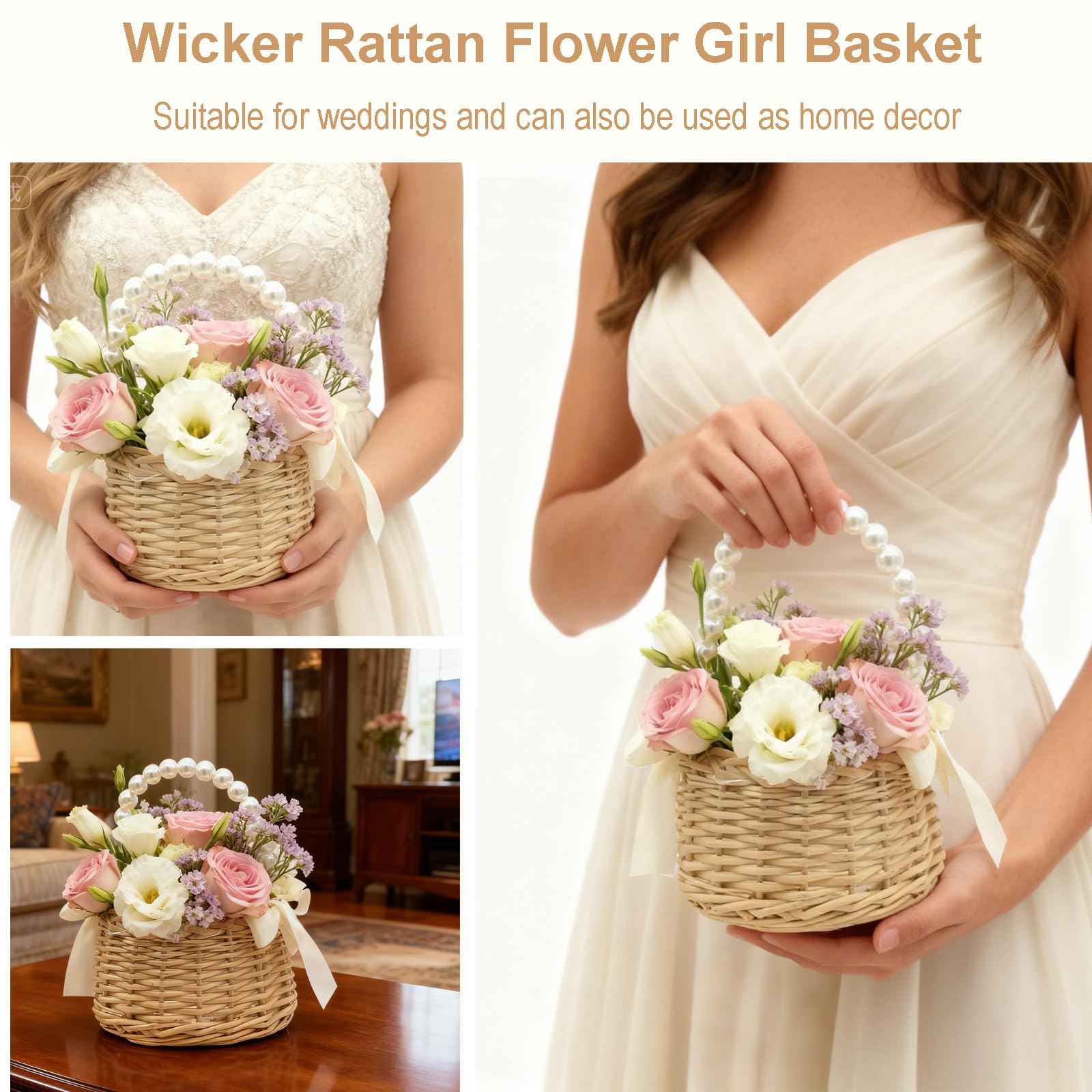 Handwoven natural rattan lightweight basket
