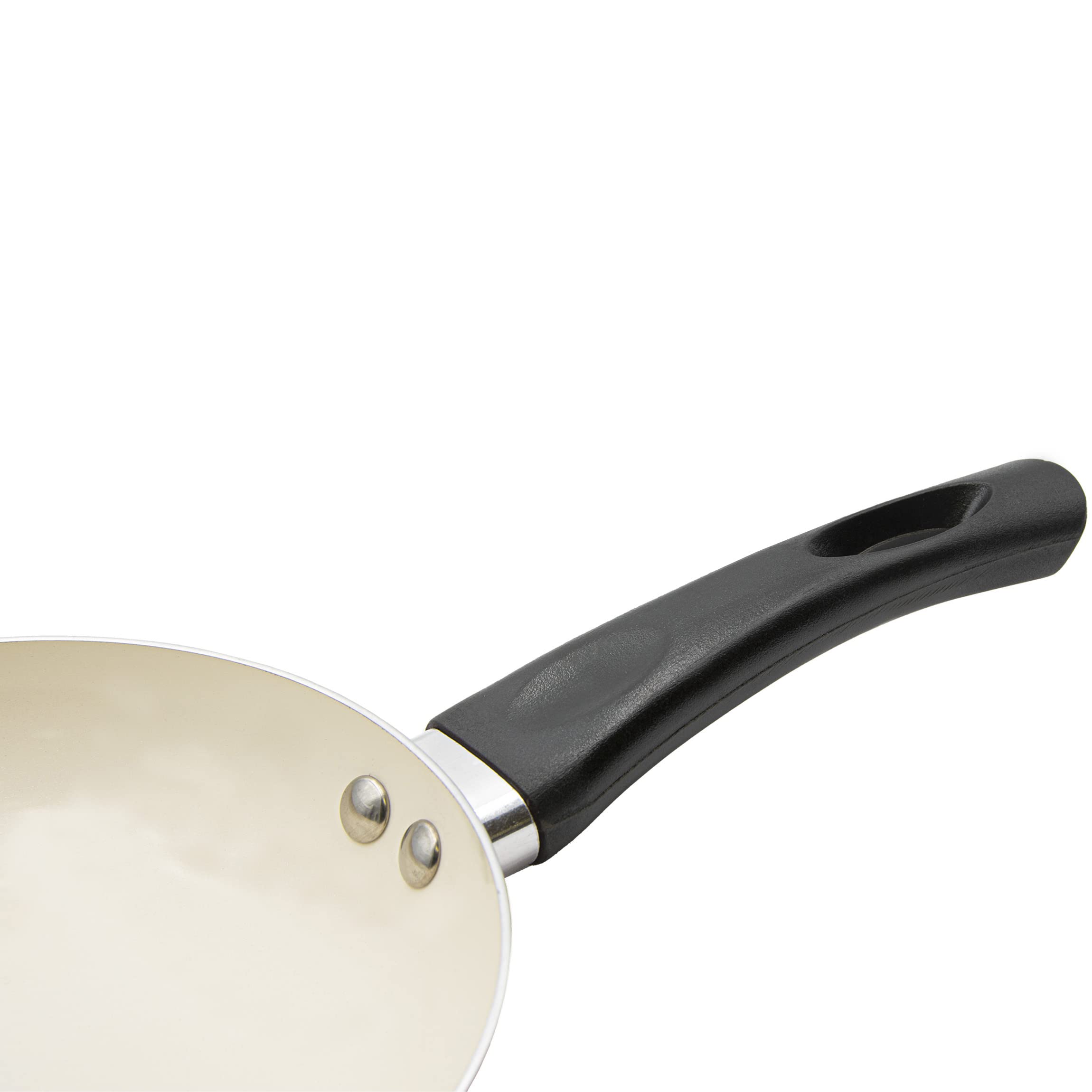 7 inch red Handy Gourmet aluminum fry pan with stay cool handle