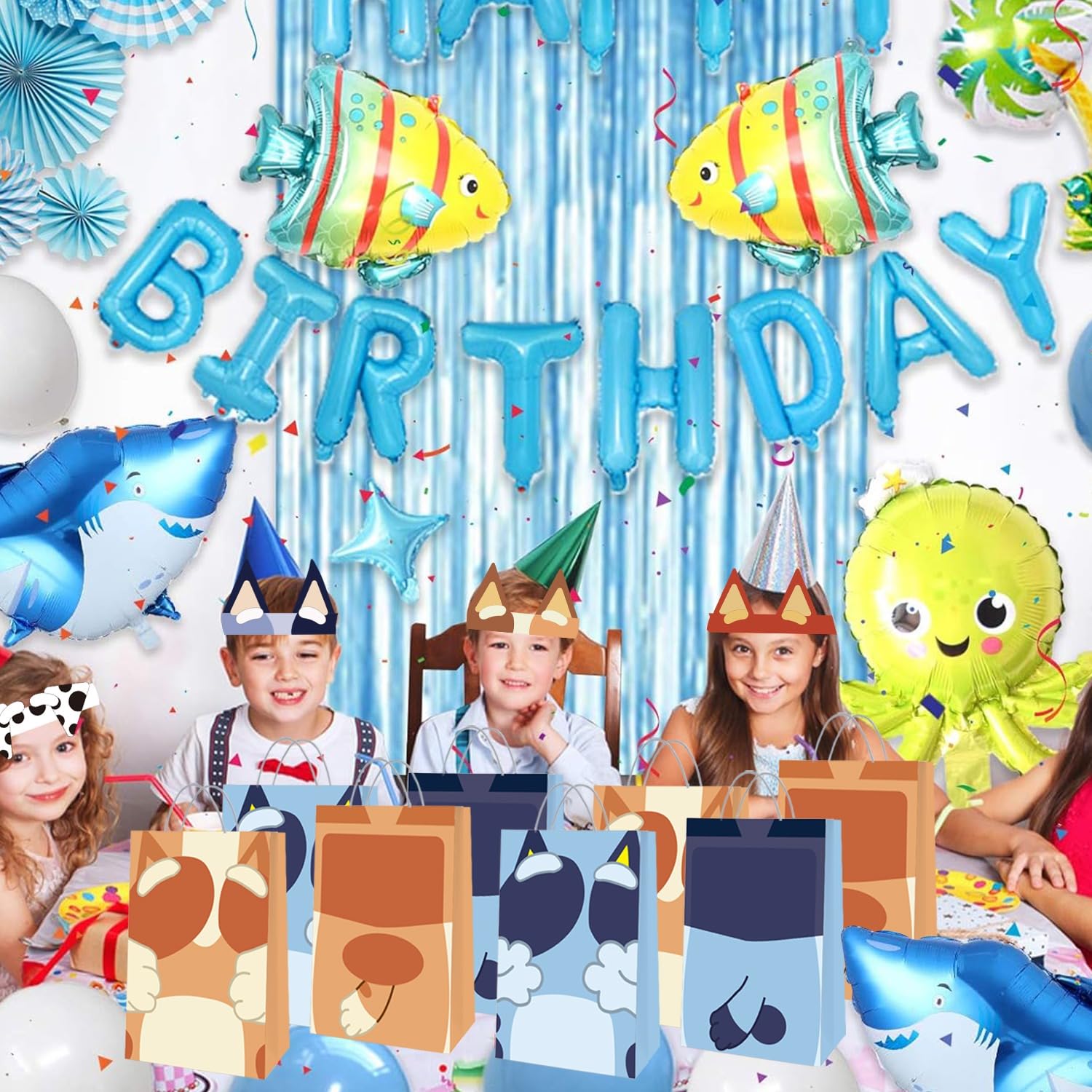 Blue Dog & Friends themed paper crowns for celebrations