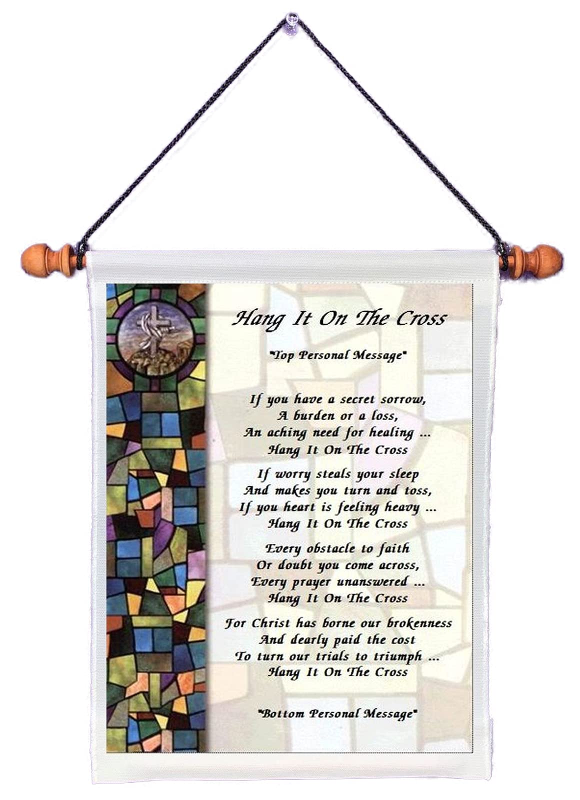Hang It On The Cross personalized wall hanging canvas scroll 9.25 x 11.5 inches with hanging rod and cord