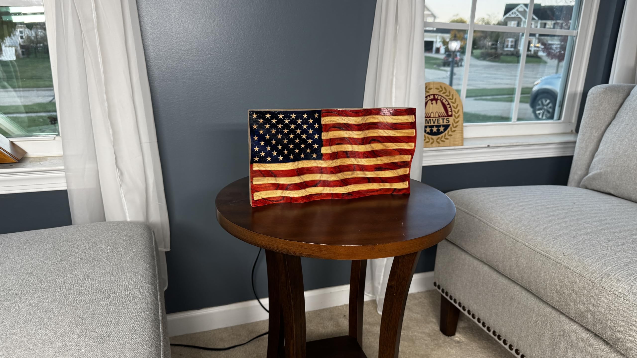 Display-ready flag for wall or shelf