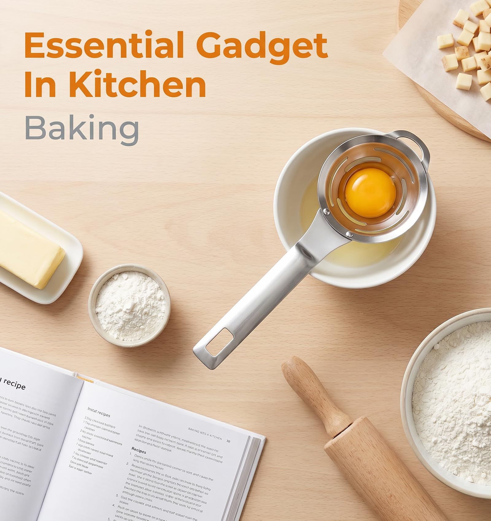 Egg yolk separator hanging hole for storage