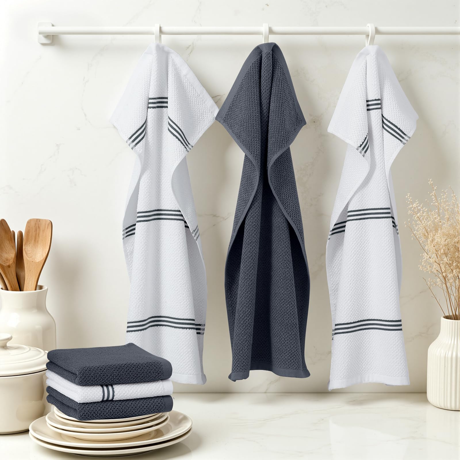 Hanging loop towels for air drying and storage