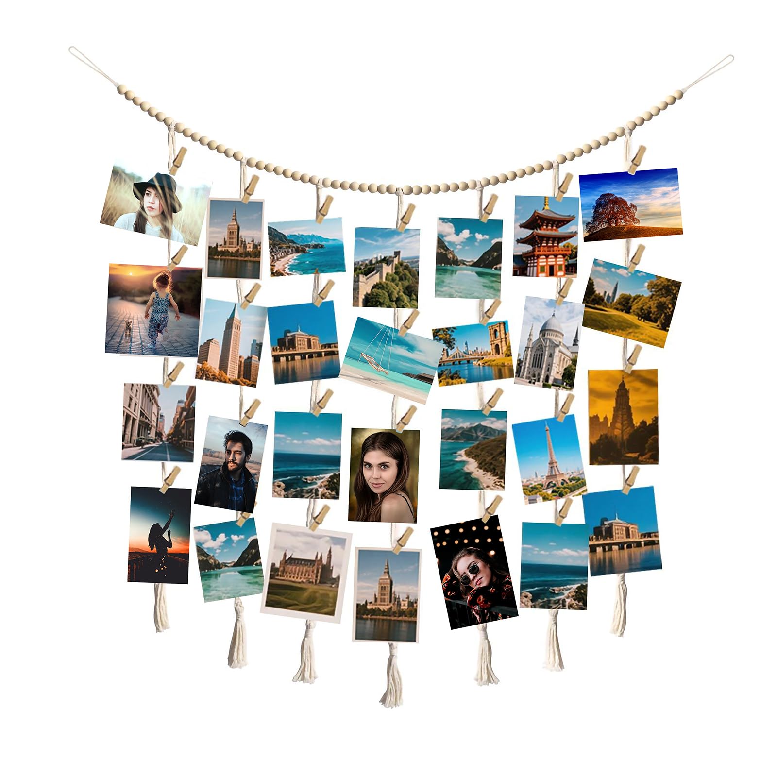Hanging photo display wall decor with macrame and 40 clips
