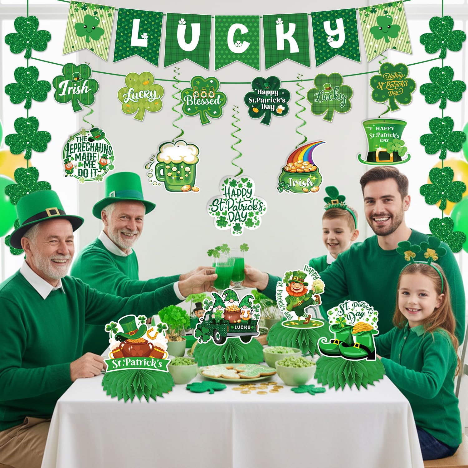 Hanging swirls in green from St Patricks Day Decorations