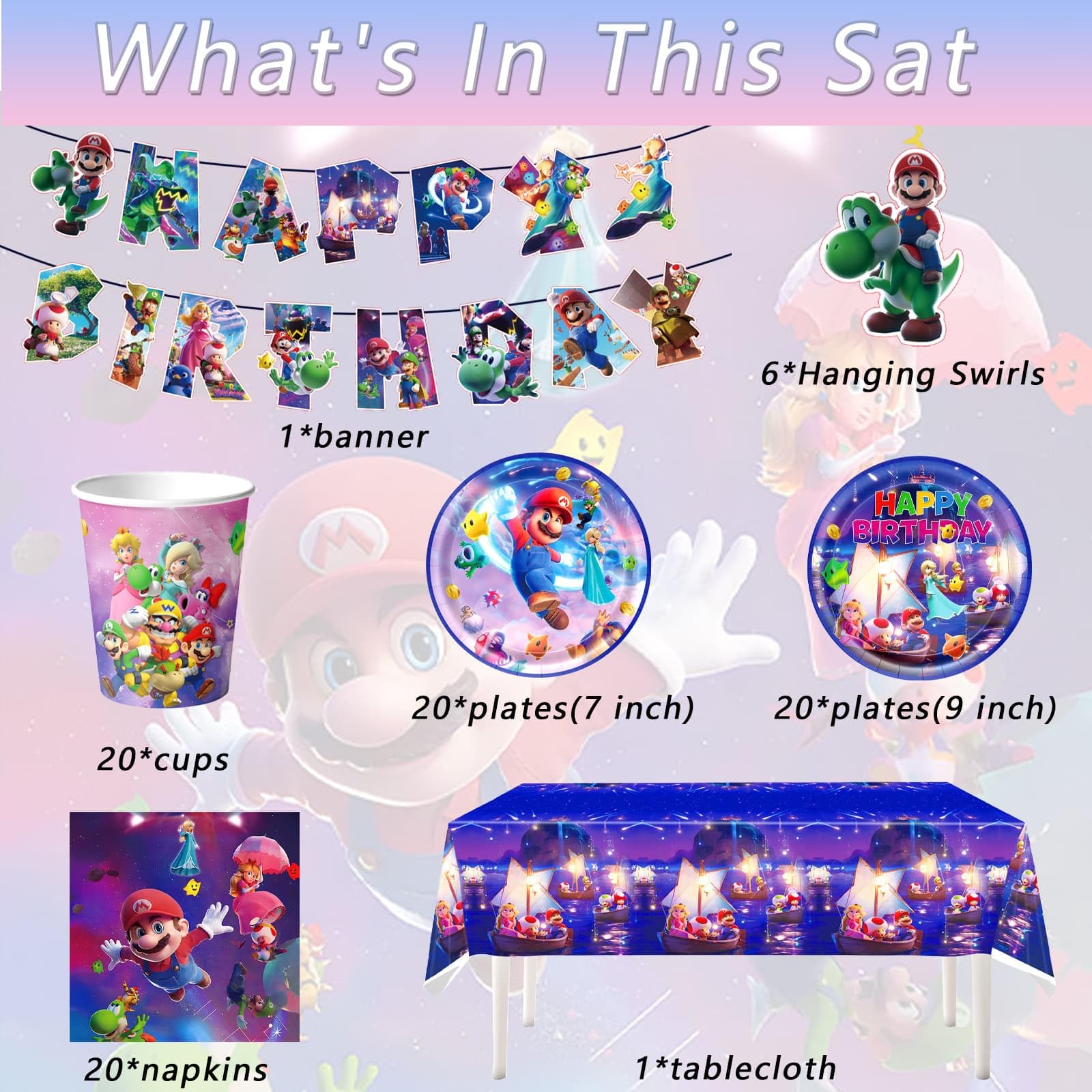 Six hanging swirls for Mario party decorations