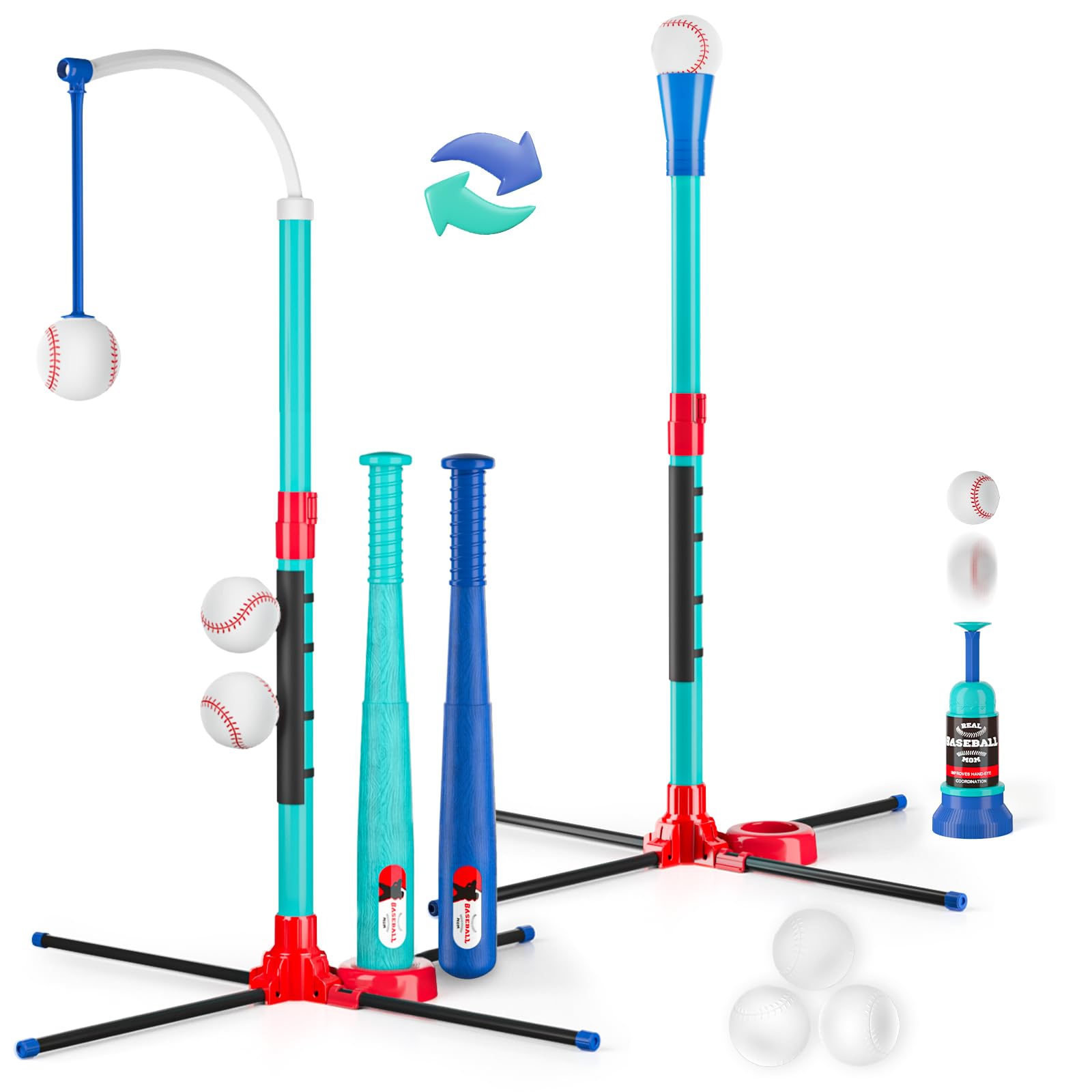 Hanging Tee setup of a 3-in-1 Baseball Set for Kids