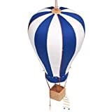 Hanging textile hot air balloon decor navy blue and white large in nursery