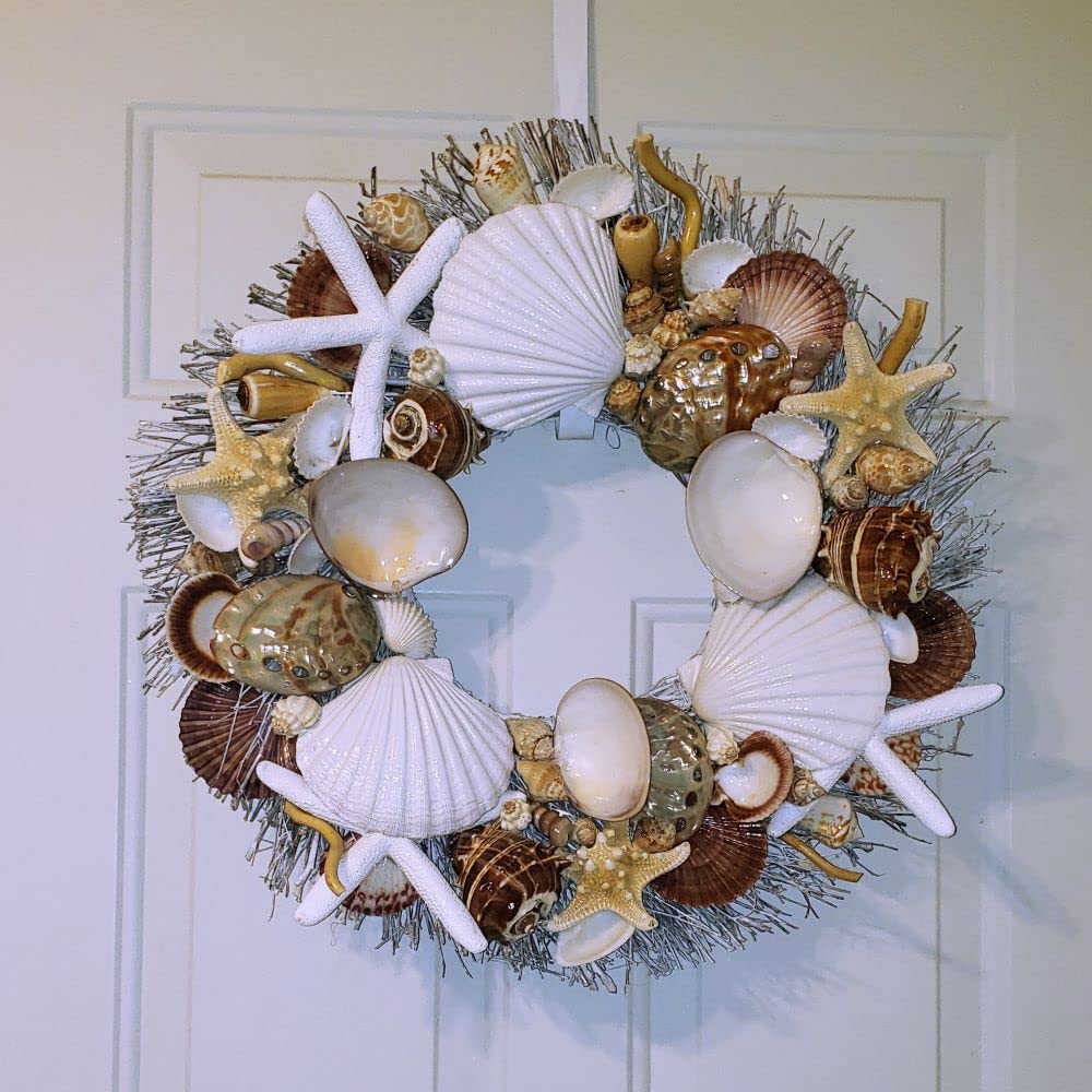 Made in the USA seashell wreath on birch twig