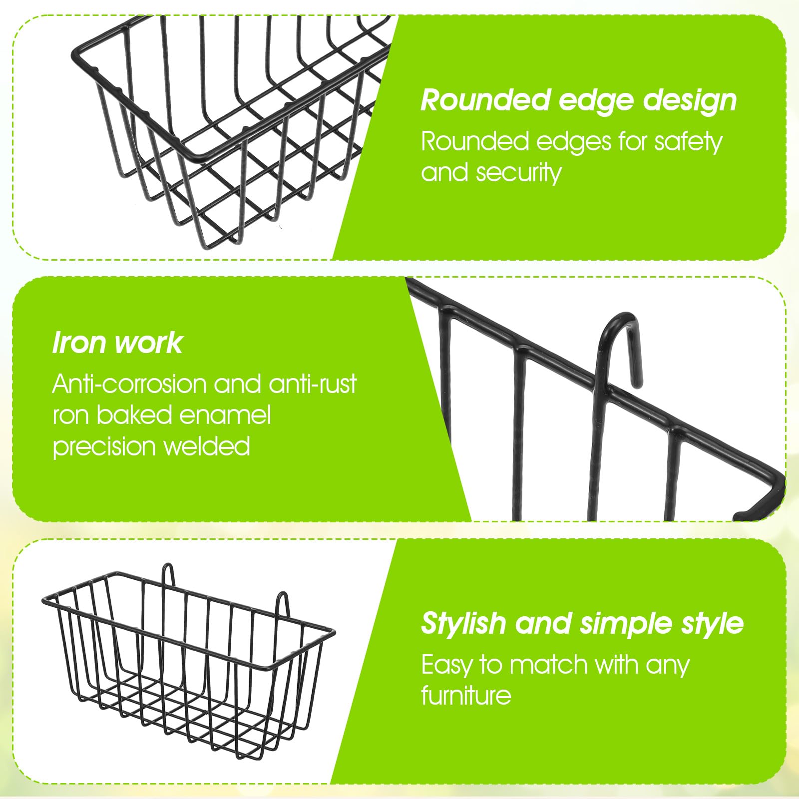 Rust-resistant iron hanging baskets close up