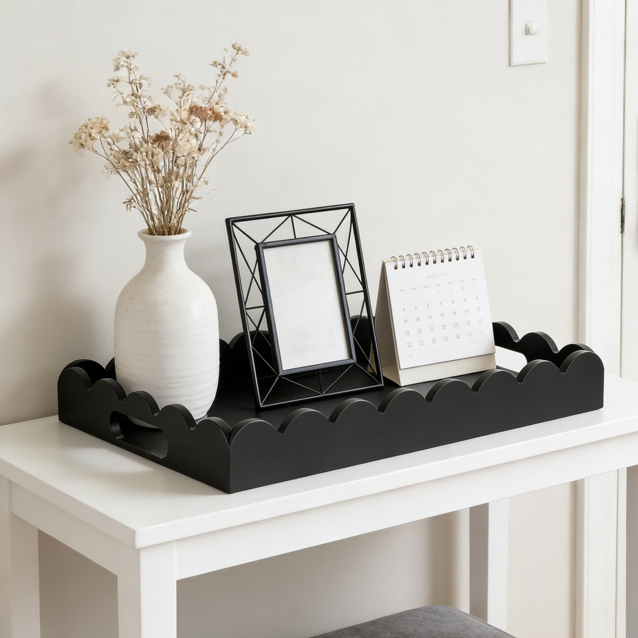 Hanobe decorative tray for coffee table scalloped edge black
