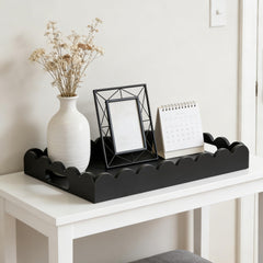 Hanobe decorative tray for coffee table scalloped edge black
