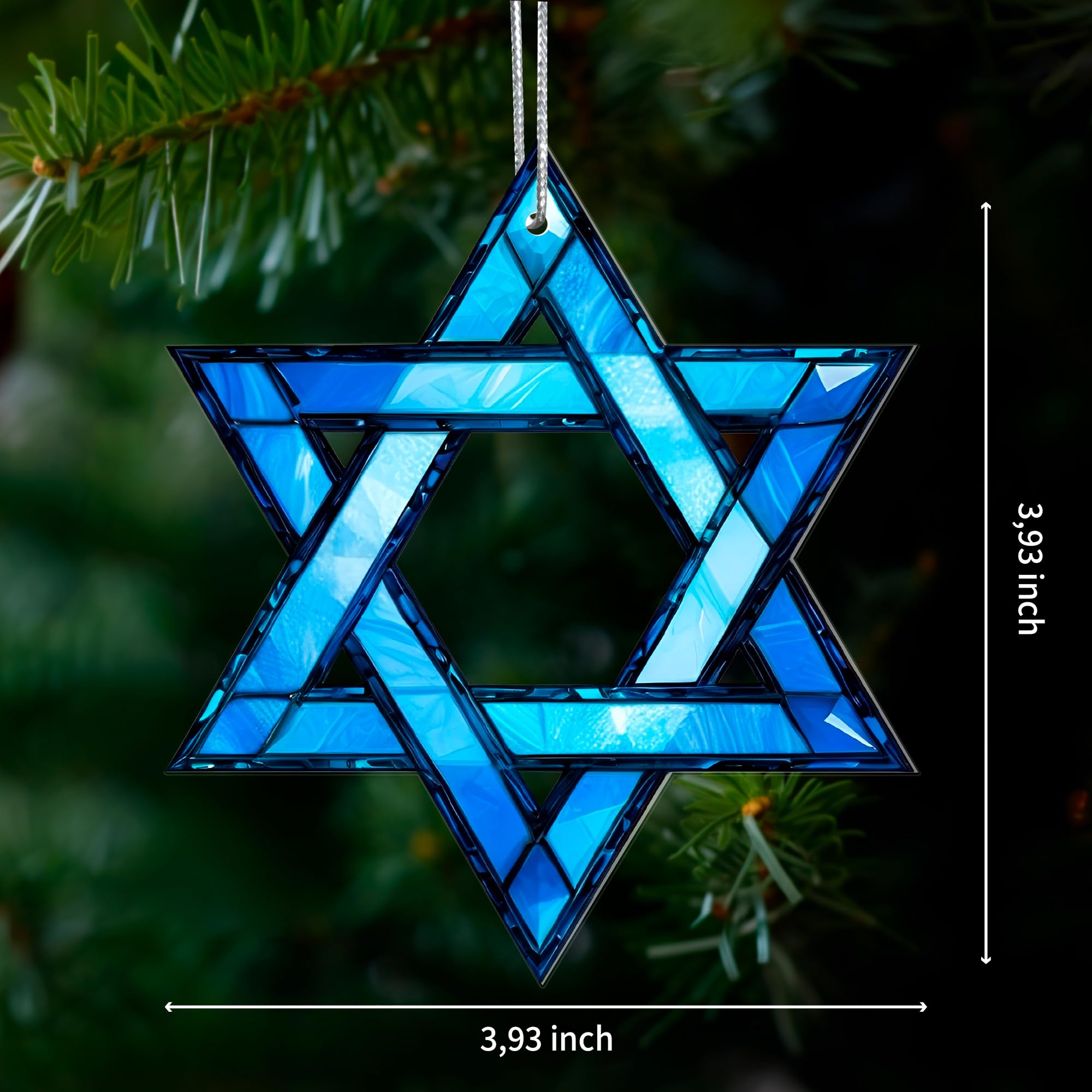 Ceramic ornament with stained glass effect featuring Star of David
